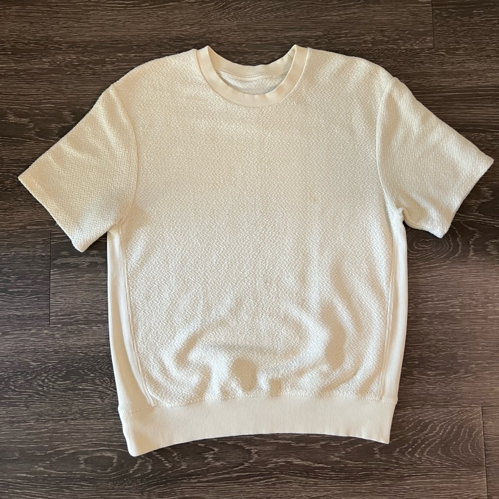 Cream Textured Short Sleeve Sweater